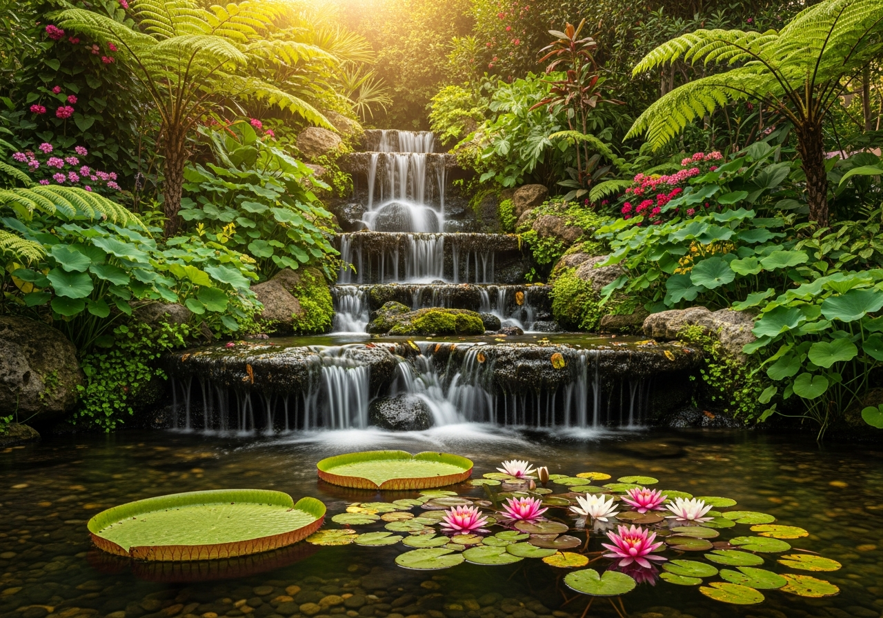 شلالات طبيعية متدرجة في الحديقة