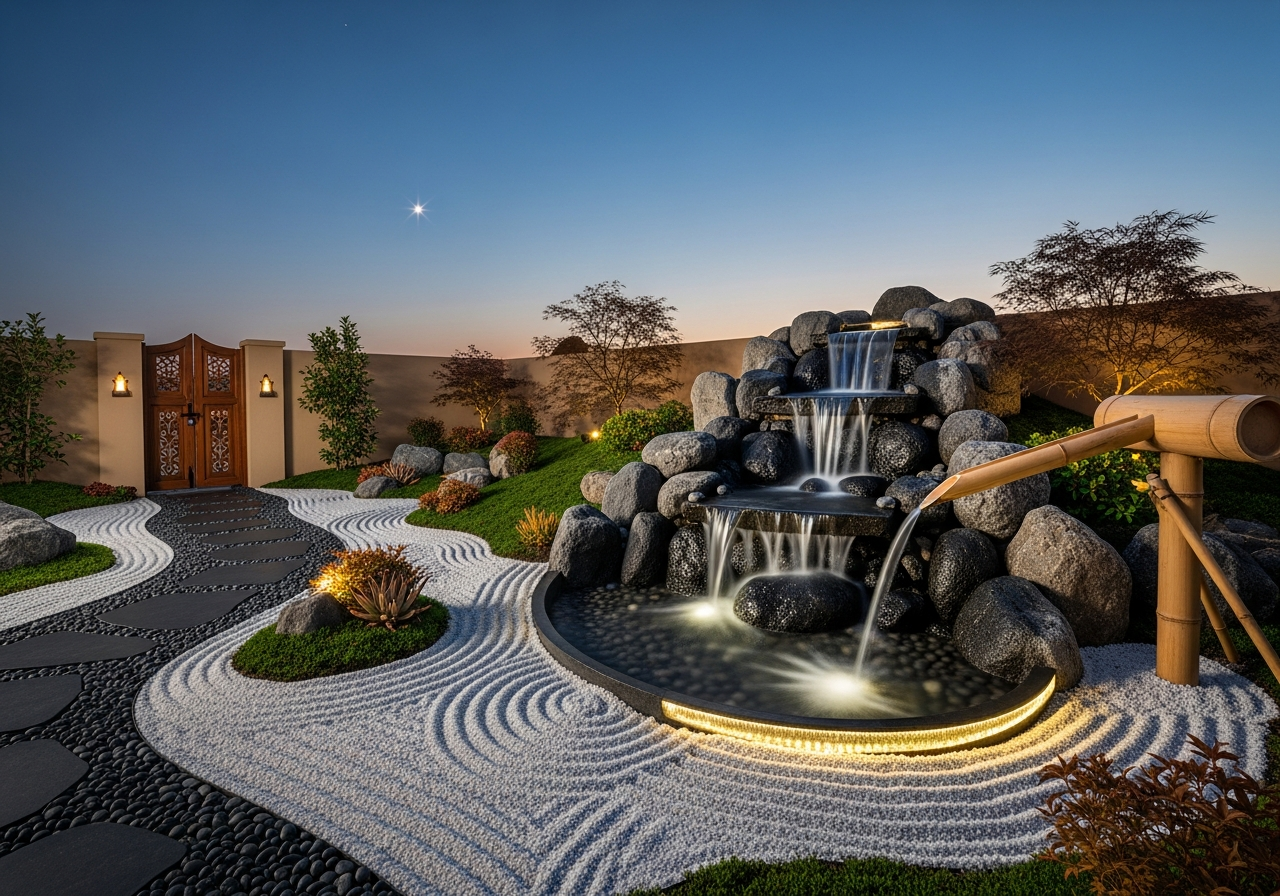 شلالات زن ياباني للحديقة المنزلية بجدة