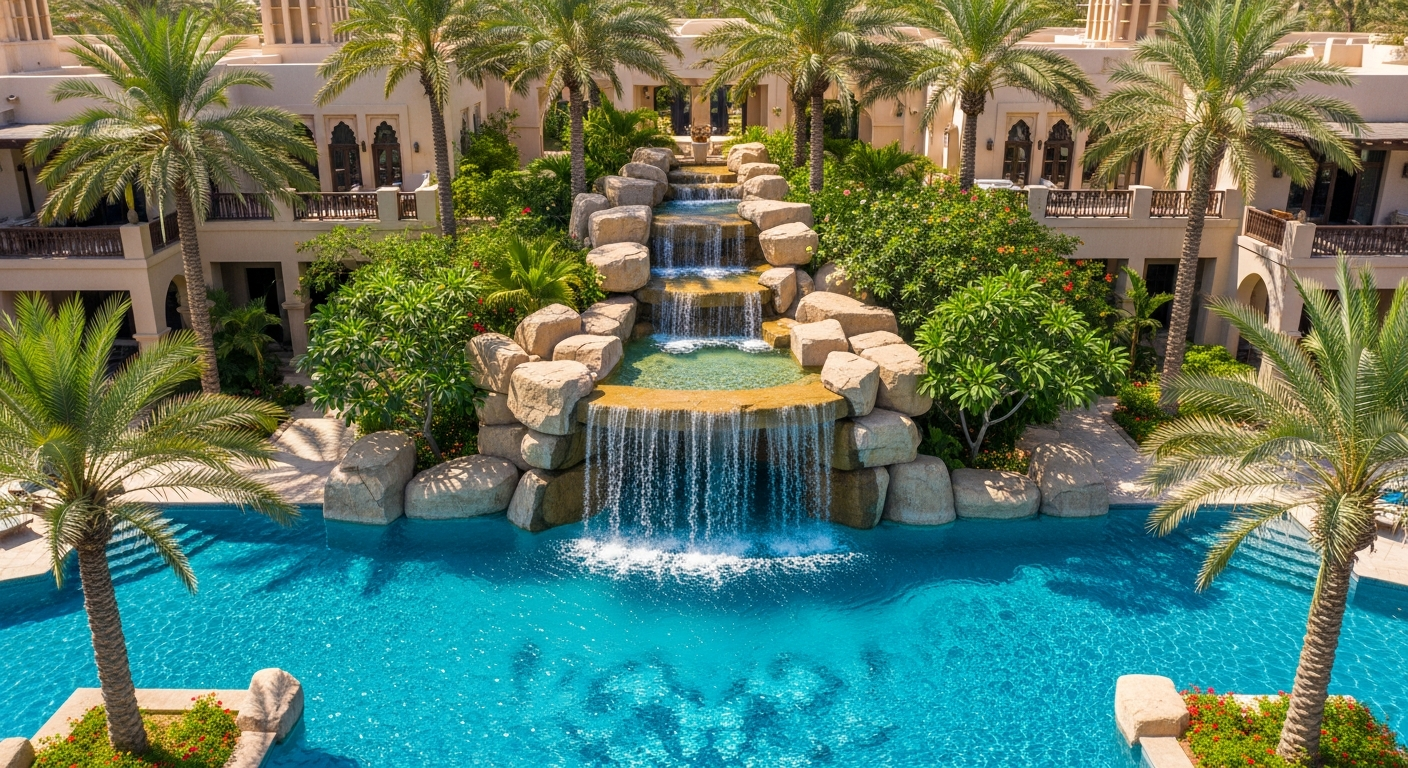 شلالات مسبح فاخر في فيلا سعودية بجدة